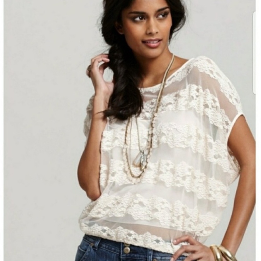 Free People Cream Lace Blouse